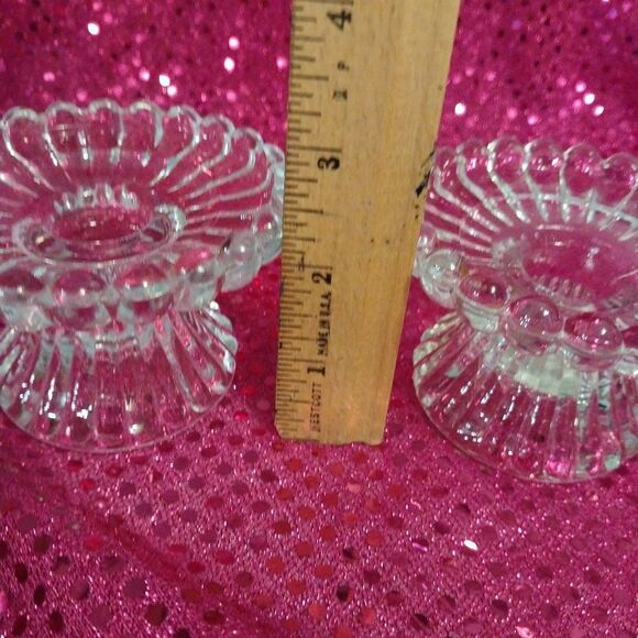 Vintage 90's Partylite Glass Taper Candle Holders Lot Of 2 Scalloped Romantic - Picture 7 of 8